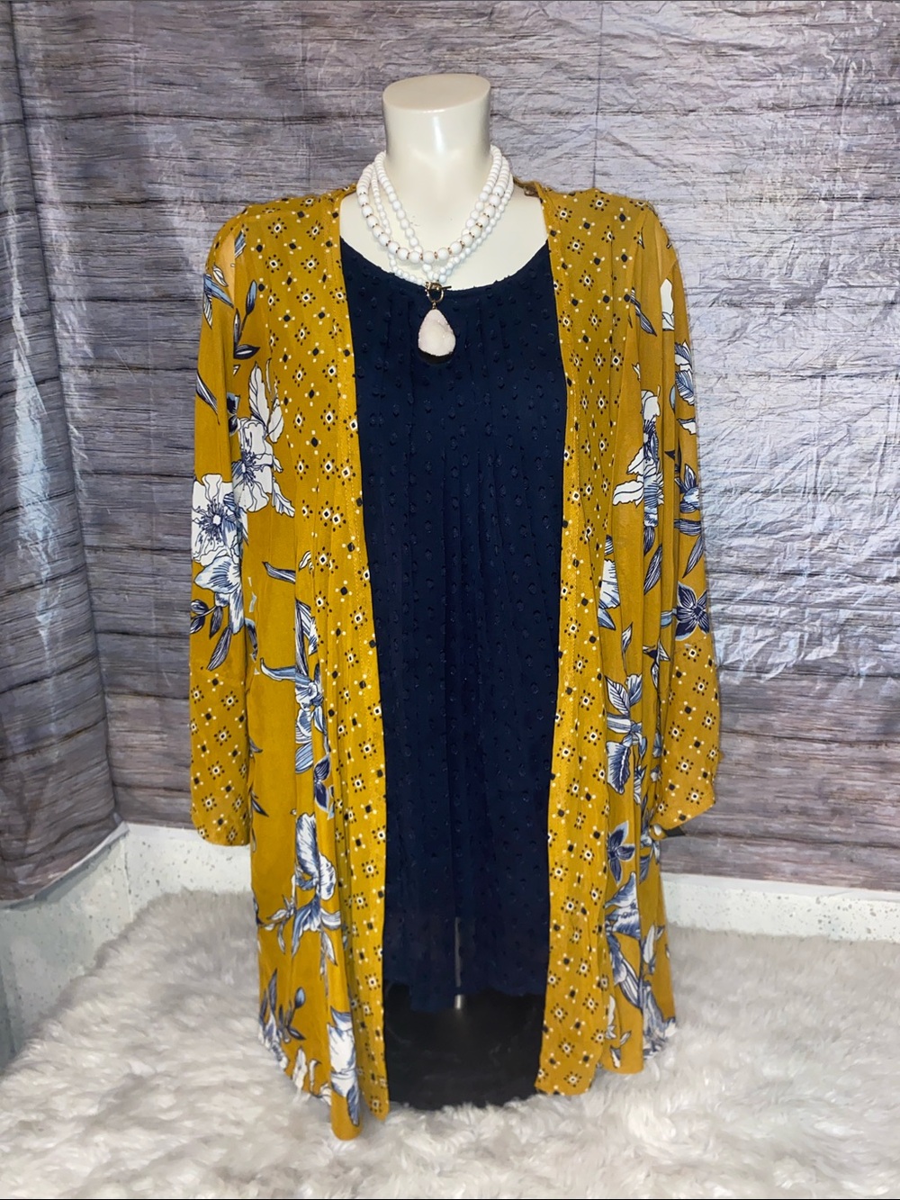Siren Lily Mustard Floral Open-Front Women’s Cardigan Kimono